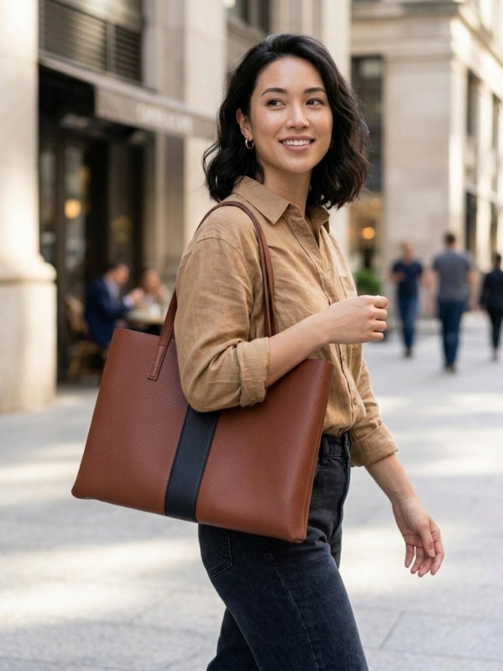 Vegan Leather Vince Camuto Tote Bag in Warm Cognac Brown